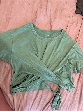 aerie Sage Green Tie-Front Crop Top